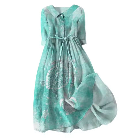 Elegant Women French Style Shirt Long Dresses Summer Slim Fit Lapel Button Up Sundress Casual Boho Style Mid Length Sundress