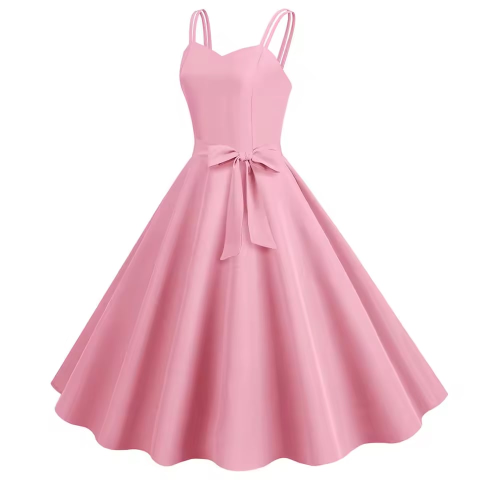 Women Casual Sleeveless Evening Party Prom Dress Strap A Line Large Swing Dress Solid Belted Waist Dresses For Wedding Guest